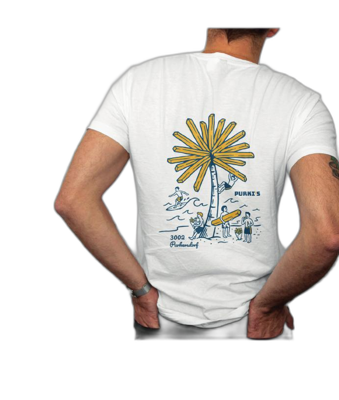 Person trägt Pommes-Palme T-Shirt